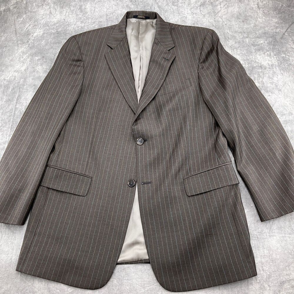 Hart Schaffner Marx Blazer Men 39R Brown Blue Pinstripe USA Made Jacket